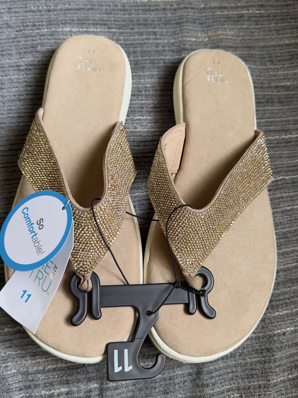 Time and Tru Gold Rhinestone Thong Sandals